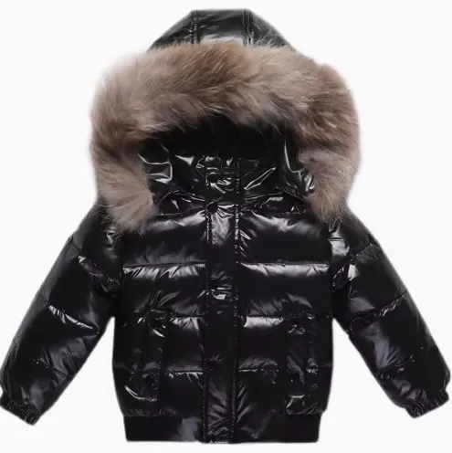 

Winter Children Boys Down Jackets White Duck Down Shiny Long Sleeve Zipper Thickened Hooded Kid Boys Outerwear Student Boys Coat