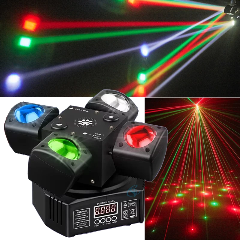 

4-Arm Moving Head Beam Lights 48W LED RGBW DMX512 Disco DJ Light Remote Control Nightclub Party Stage Bar