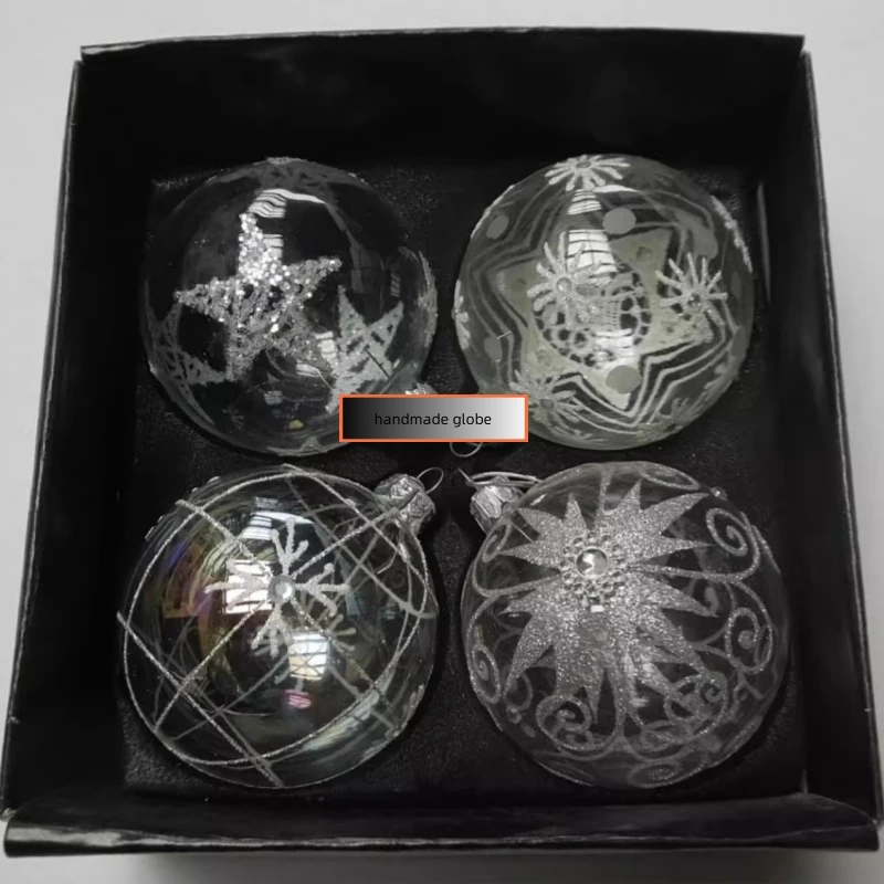 

Free Shipping 8pcs/pack Diameter=8cm Transparent Different Design Glass Pendant Home Decoration Christmas Tree Hanging Globe