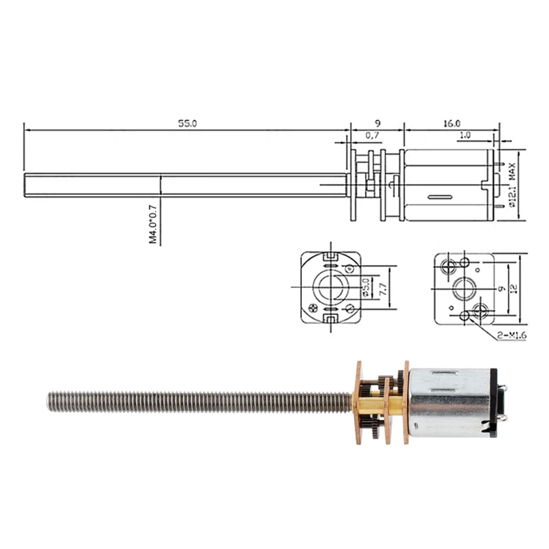 6V CHF-GM12-N20VA DC Gear Motor Screw Gear M4 Threaded Shaft Type26(54-550RPM) Type35(35-350RPM) For Electronic Locks, Robots