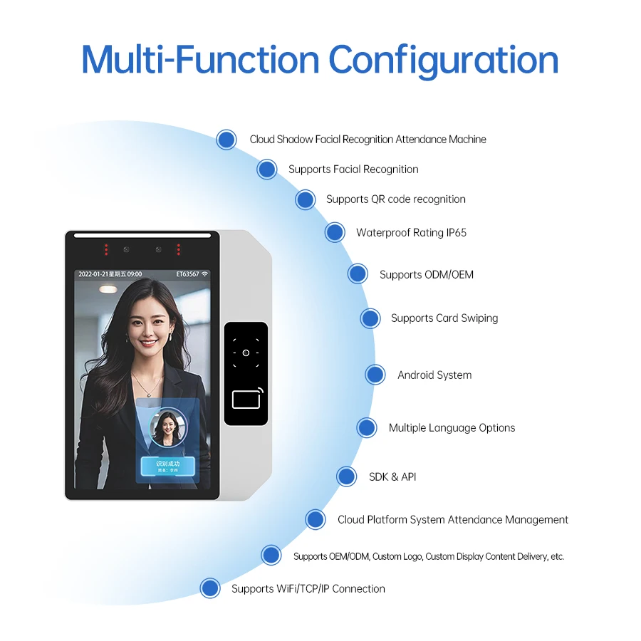 Recognition School Attendance System Outdoor Biometric Time Attendance System 8 Inch Android Access Control Facial