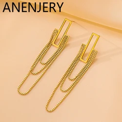 ANENJERY 316L Stainless Steel Multi-layered Tassel Chain Women's Ear Clips Vintage Jewelry