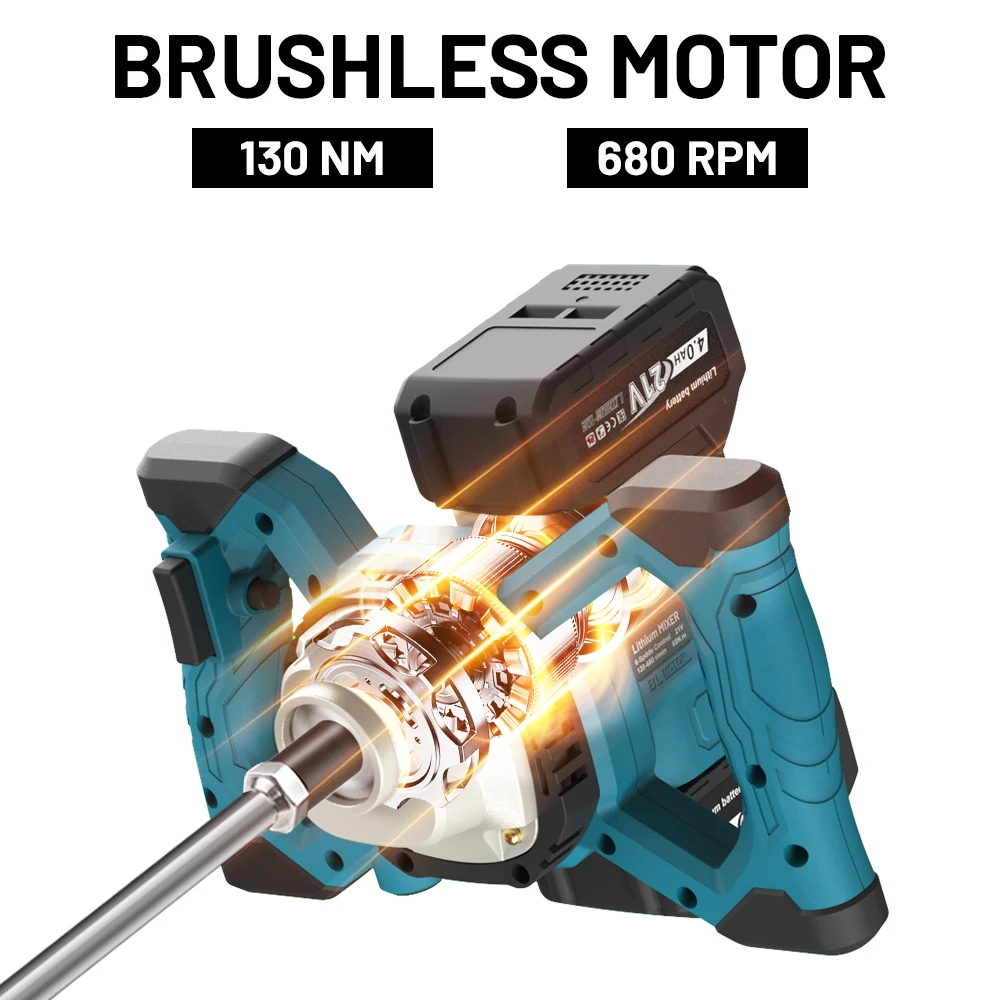 6 Speed Electric Paint Concrete Mixer Brushless Handheld Paddle Ice Mix Mixer Adjustable Electric Mixing Rod For Makita battery