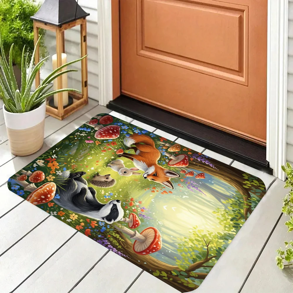 

Spooky Skull Fox Woods Door Mat Non-Slip Welcome Entrance Rugs Kitchen Bedroom Living Room8.19