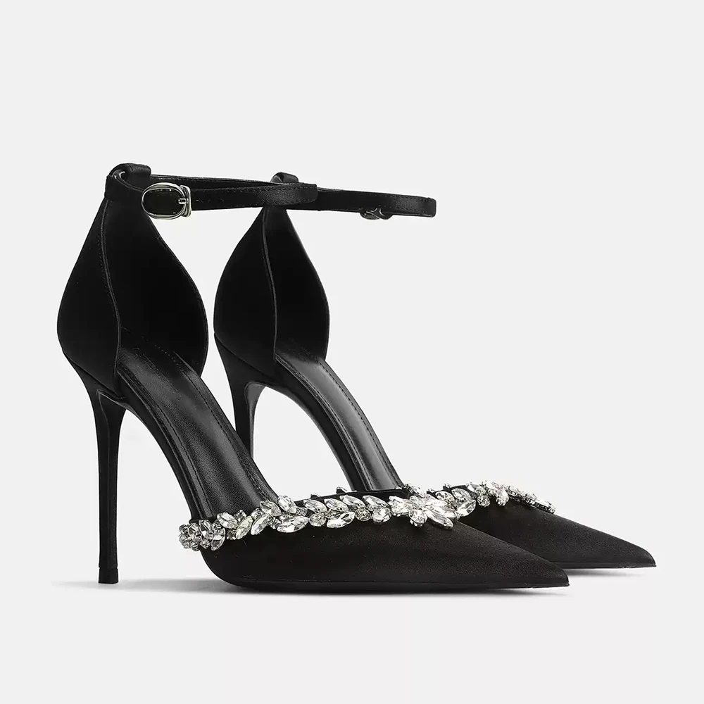 حذاء FWRD نسائي بكعب عالٍ من الجلد الأسود مزين بحجر الراين، أنيق ومريح للحفلات والملابس المسائية # FWRD000335 #1