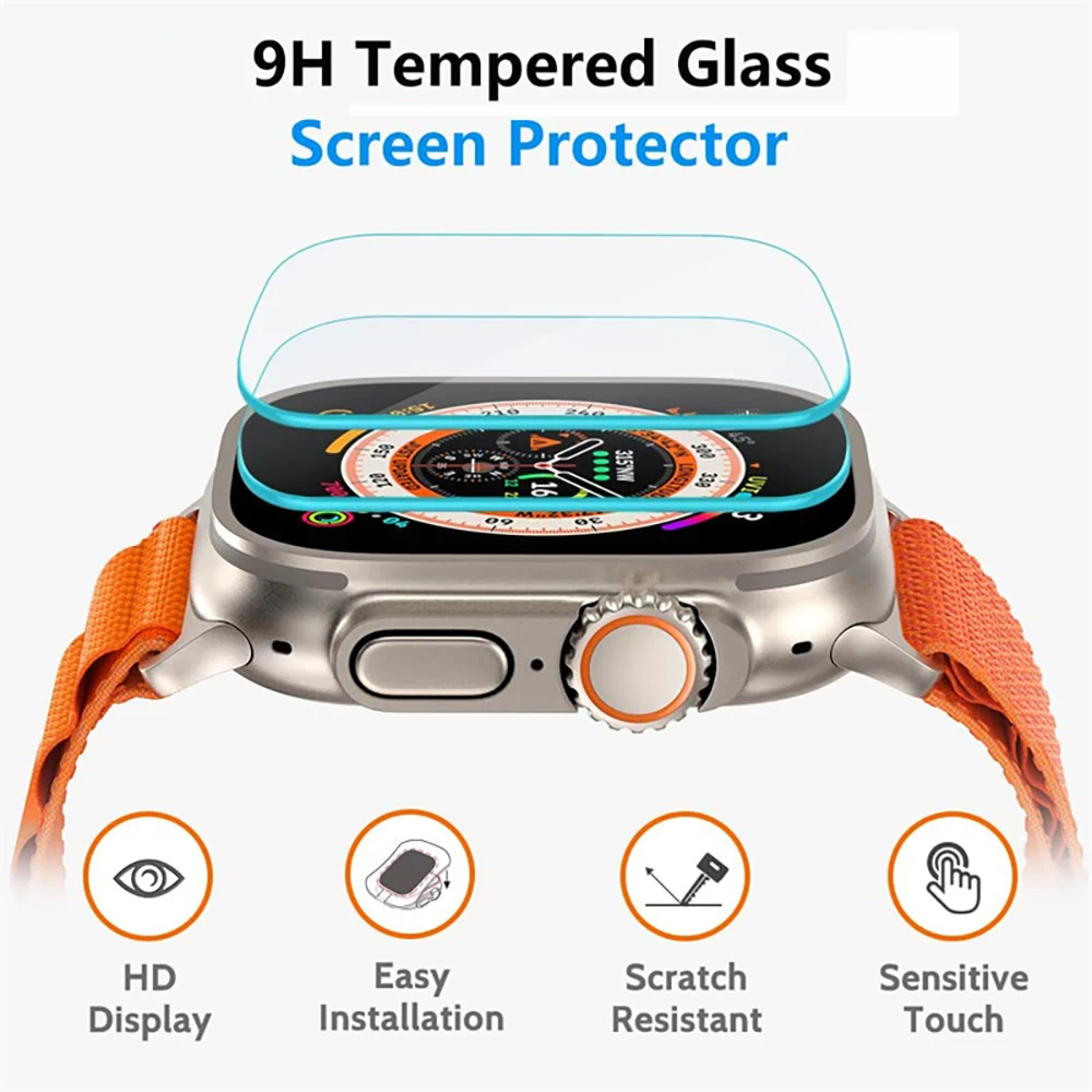 Película de vidrio templado para Apple Watch Ultra 2 49mm con herramienta de alineación Protector de pantalla HD para iWatch Ultra 49mm Kit de fácil