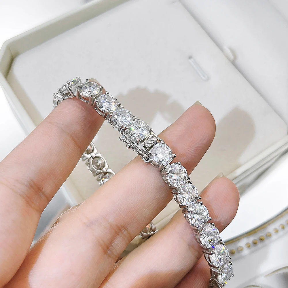2-6.5mm Round Cut Moissanite Tennis Bracelet Certified D VVS1 925 Sterling Silver 18K White Gold Bridal Anniversary Gift Jewelry