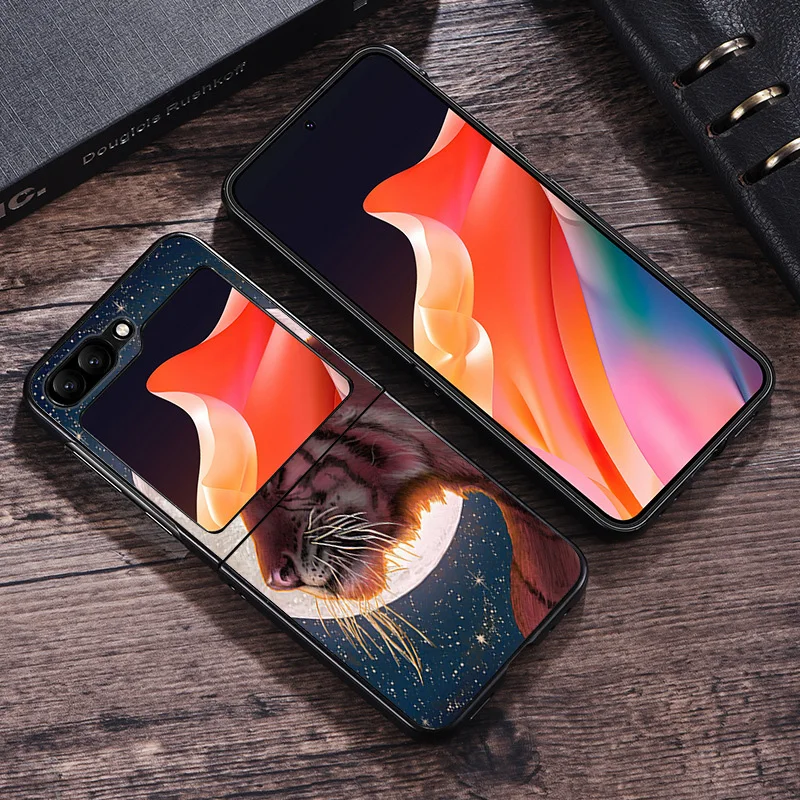 Black Matte Phone Case For Samsung Galaxy Z Flip6 Flip 6 5 4 3 Flip3 Flip4 Flip5 5G Color Cat Tiger Animal Hard Shell Cover image 5