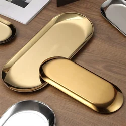 WORTHBUY Nordic Style Oval Serving Tray Platter Stainless Steel Snack Dish Stackable Metal BBQ Food Plate Dinnerware Sushi Plate