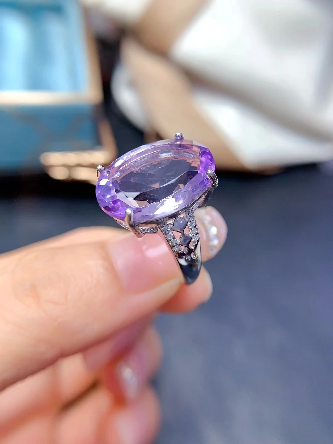 925 Silver Big Gemstone Ring for Wedding 13mm * 18mm 15ct Natural Amethyst Ring 18K Gold Plated Amethyst Jewelry