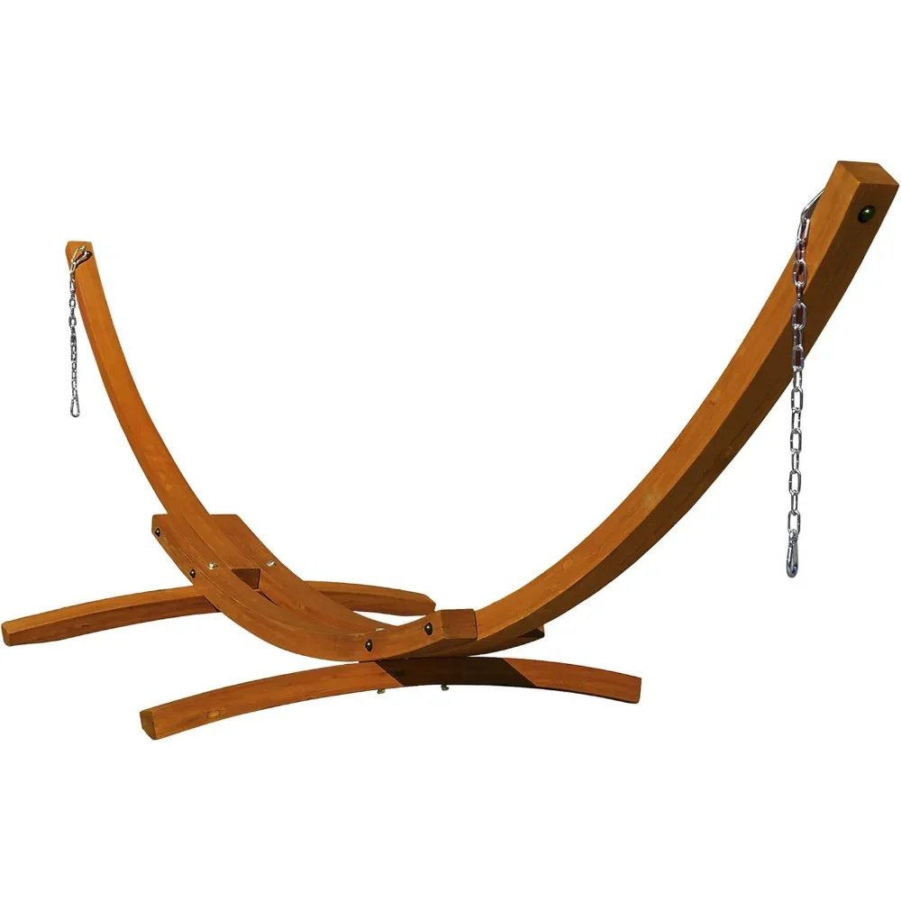 

13 FT Outdoor Arc Wood Hammock Stand, 2 Person Russian Pine Hardwood Hammock Stand with Carabiners and Chains,