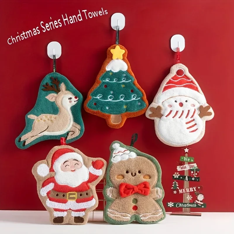 2025 Christmas Bathroom Fingertip Towel Coral Material Super Absorbent Fingertip Hanging Towel for Bathroom Kitchen Dining Room