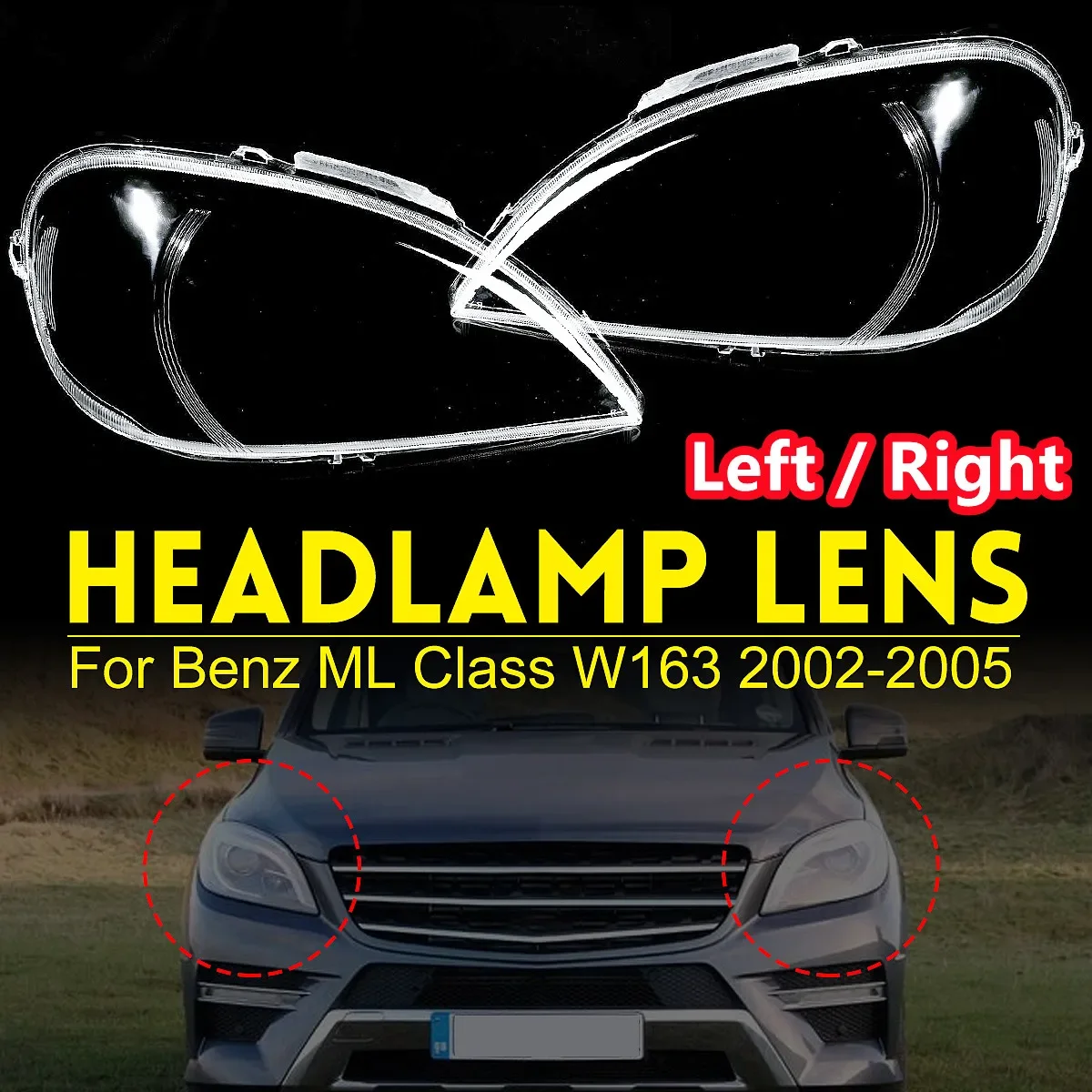 Osłona przedni reflektor samochodu osłona reflektora przezroczysty klosz obiektywu Mercedes-Benz M-klasa ML W163 2002-2005 obudowa reflektora