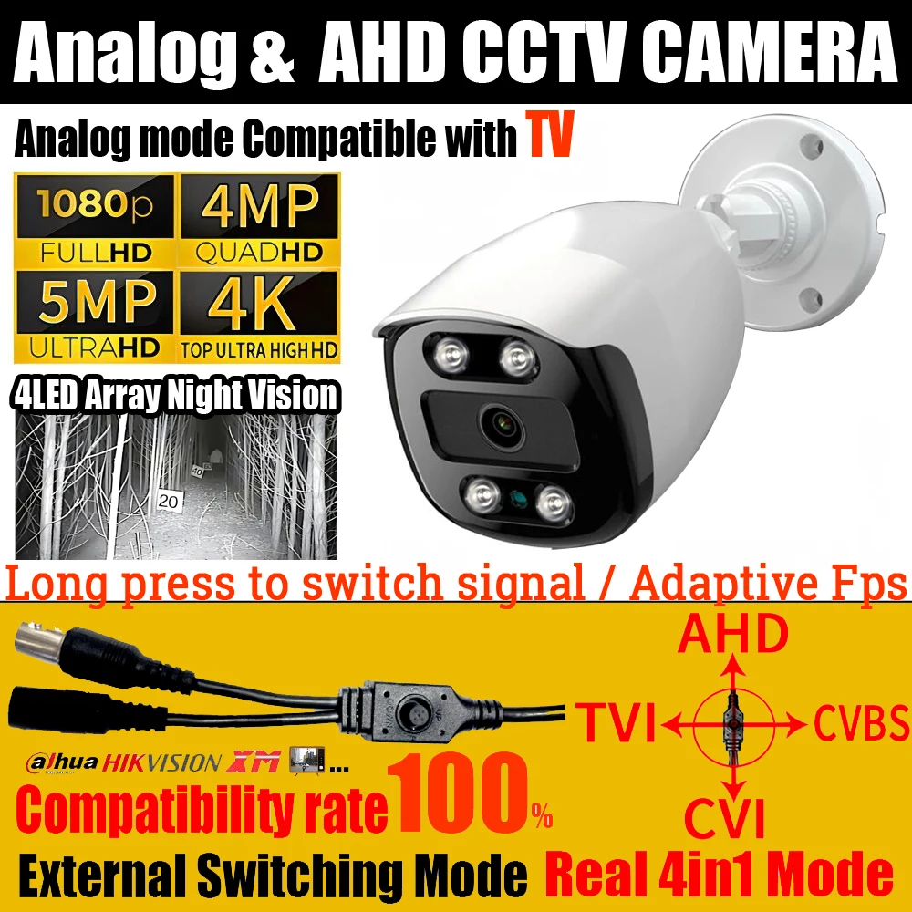 

Special Offer Infrared 4Array 4MP/5MP Ultra AHD Camera 8MP 1080P TVI/CVI/Analog 4in1 OSD Switch HD Monitor IP66 Outdoor Bracket