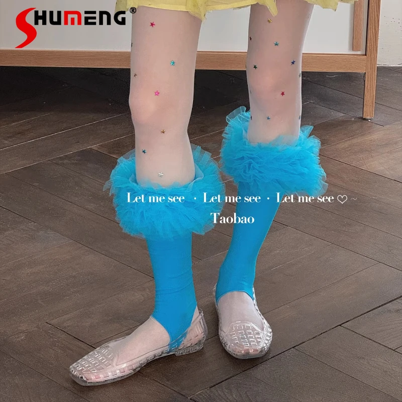 ロリータ自家製バレエスタイル薄い純色メッシュレースカーフソックス膝ストッキング女性の甘い足用靴下4色選択可能