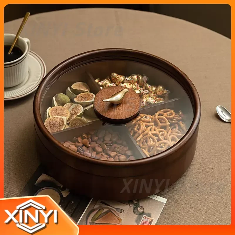 Fruit Plate for Living Room Coffee Table Household Dried Fruit Storage Box Wooden High End New Year Nut Box Candy Bowl Home