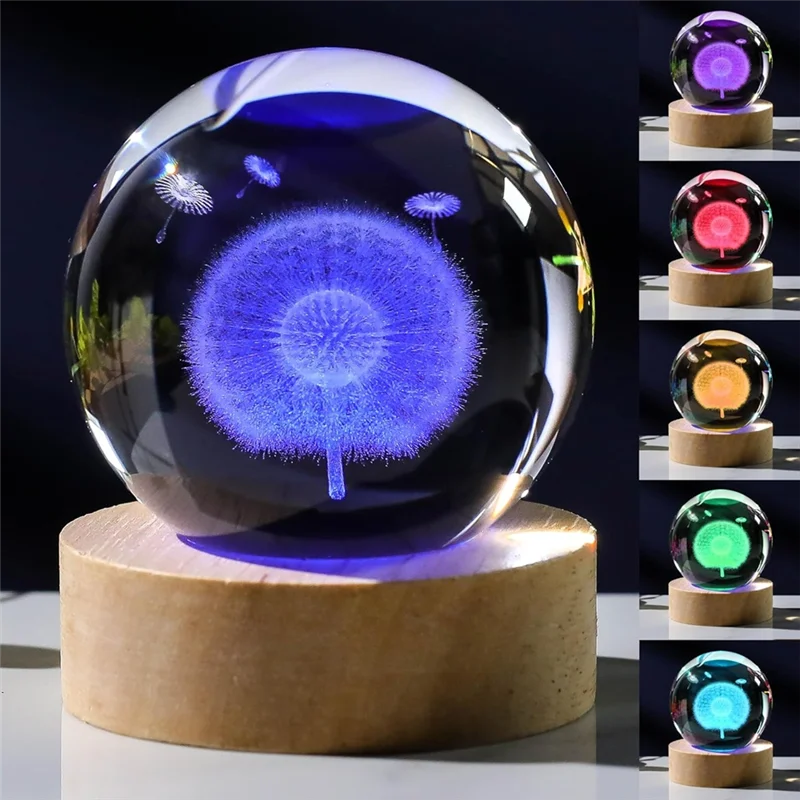 Hot Sale-LED Base 3D Engraved Ball Night Light USB Table Lamp For Bedroom Home Decor Gift For Women And Girls
