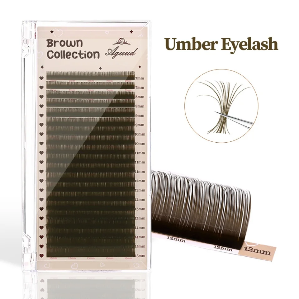AGUUD 20 Reihen Braune Klassische Wimpernverlängerungen Russische Volumenwimpern Dunkelbraune Einzelwimpern Weiche Natürliche Make-up Falsche Wimpern – Detail 16
