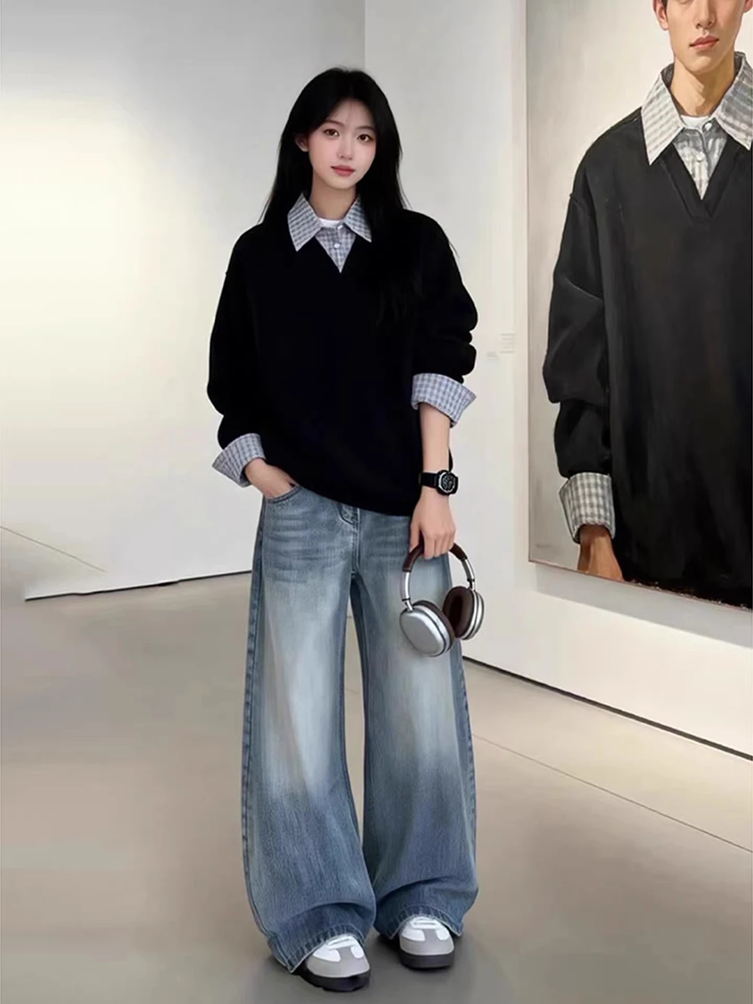 

Мужские джинсы Blue Waed Bamboo Node Denim: весенние, в американском стиле High Street, расклешенные, с широкими штанинами, эффект стройности