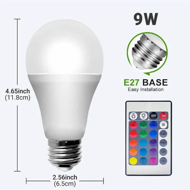 หลอดไฟ LED เปลี่ยนสีได้1PC9W220V พร้อมรีโมทคอนโทรลฐาน E27สำหรับตกแต่ง LT015ไฟกลางคืนบาร์งานปาร์ตี้