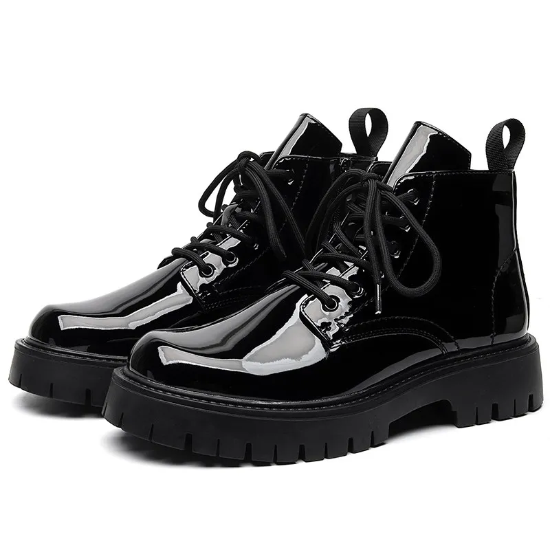 mens fashion wedding party dress patent leather boots black platform shoes gentleman oxfords ankle boot short botas masculinas