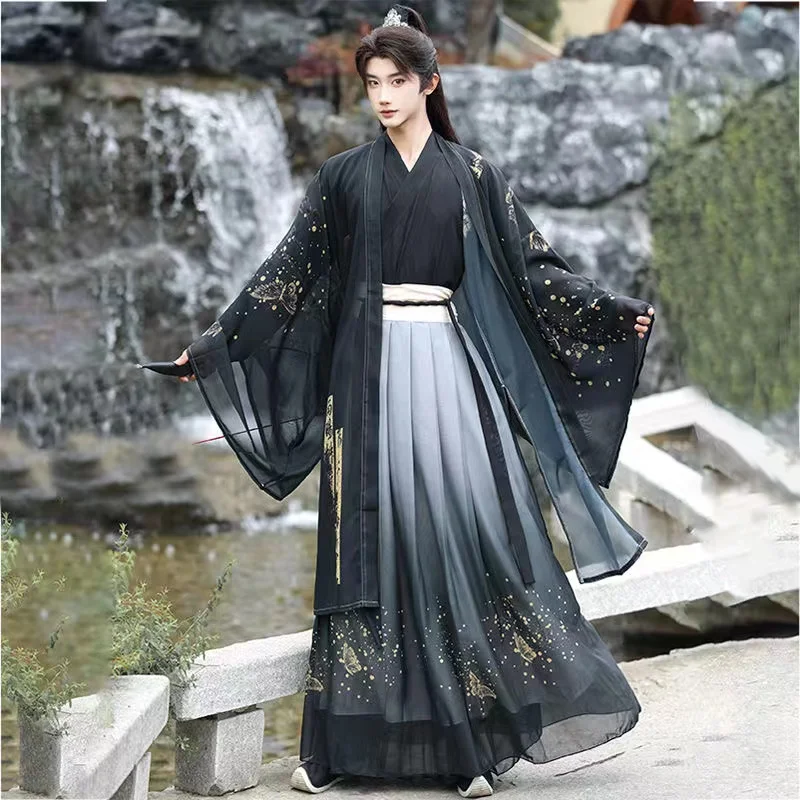 Chinese Hanfu Costume Men&Women Halloween Carnival Cosplay Costume Couples Party Outfit Ancient Black Printed Hanfu Dress