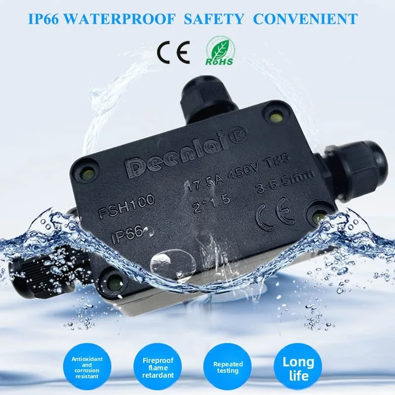 IP66 Waterproof Junction Box 2 Way 3mm-6.5mm Cable Wire Connector Junction Box for Led Light with Terminal Equipment