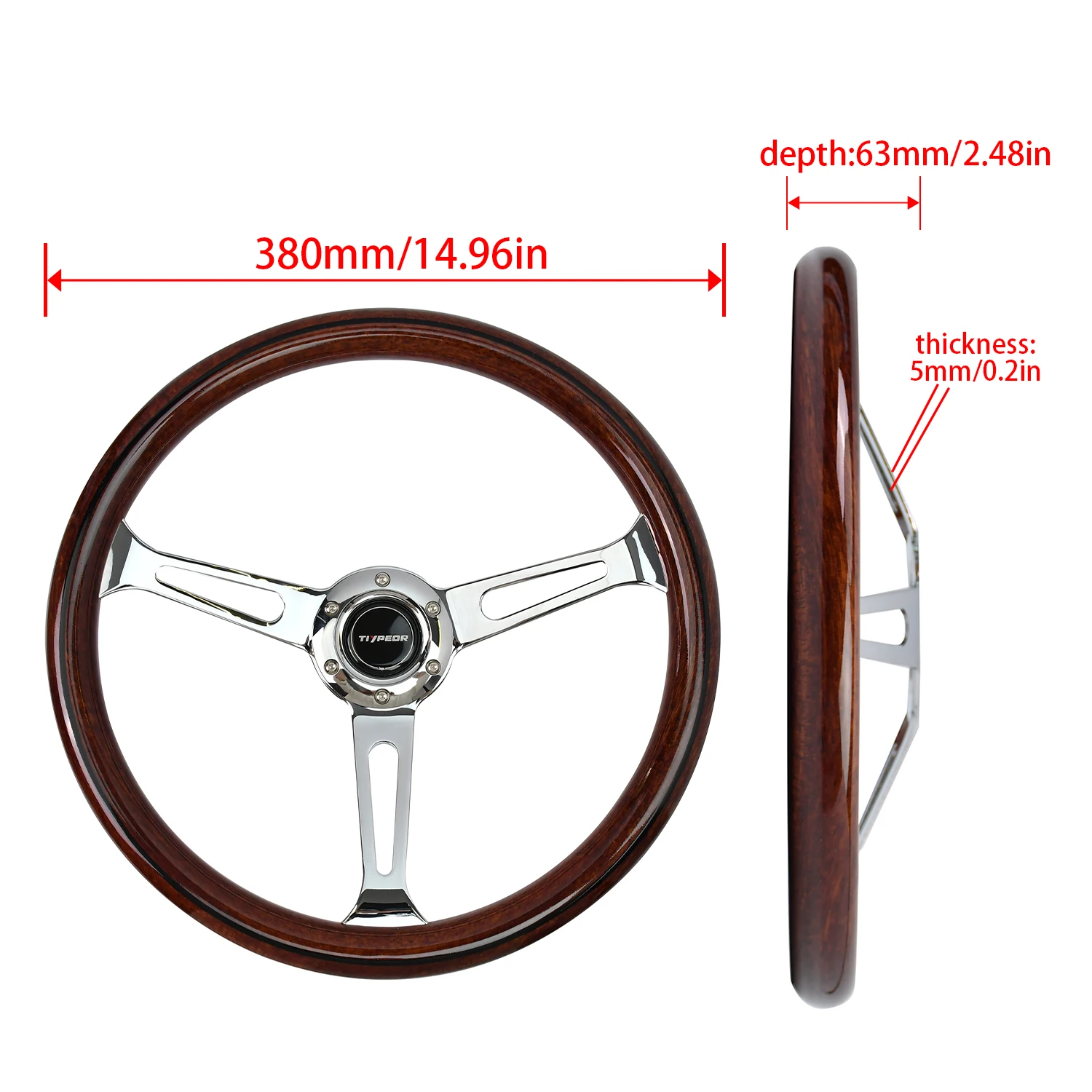 TIYPEOR Classic Wooden Steering Wheel 15inch 380mm Universal Vintage Wood  Car Steering Wheel Racing Steering Wheel for  Game