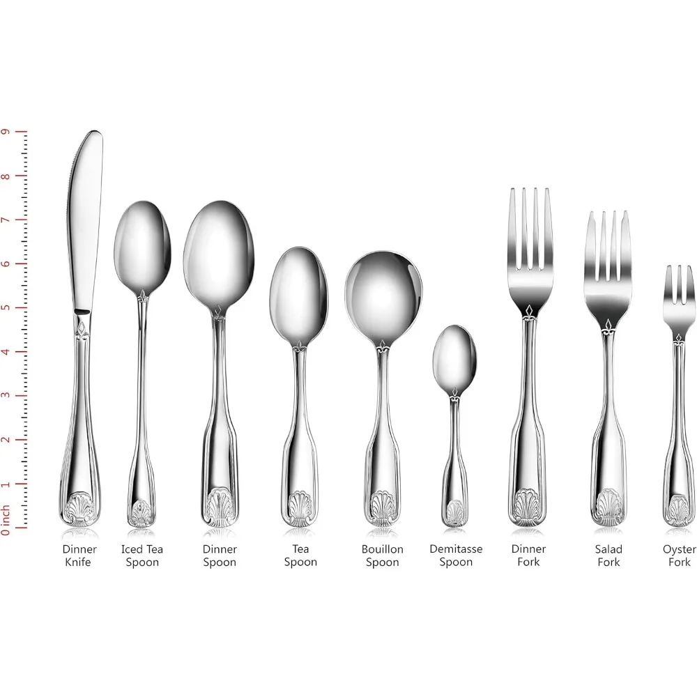 58901 Set di posate da 36 pezzi con motivo a conchiglia, acciaio inossidabile 18/0
