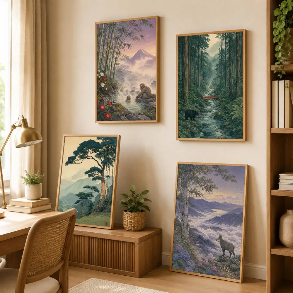 Forest Tranquil Mountain Painting Calligraphy Canvas Painting Art for Bedroom Living Room Home Decor Wall Decoration Decals Gift
