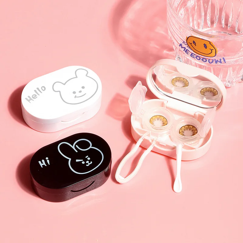 Cute Rabbit Bear Love Contact Lens Case for Travel Women Press Kit Holder Container Party with Mirror Lenses Box