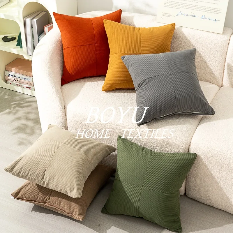 Cross-border corduroy pinstriped pillow cover cross grid splicing pillow living room bedroom sofa pillow bedside cushion