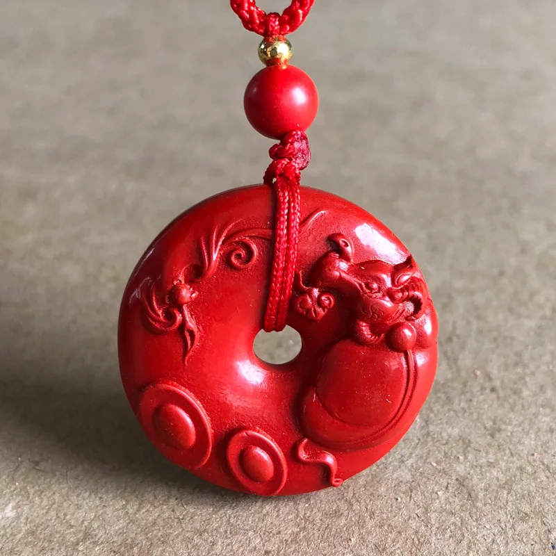 

Cinnabar blessing 12 zodiac ox pendant peace buckle ox turn Qiankun men's and women's necklace triple mascot pendant