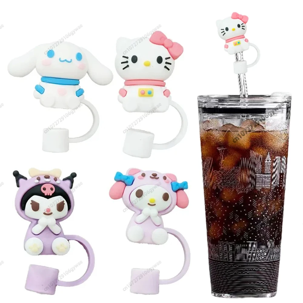 

MINISO Straw Toppers Straw Cover Cap Cartoon 10MM Drink Straw Plug Reusable Splash Proof Drinking Fit Cup Straw Cap Accessories