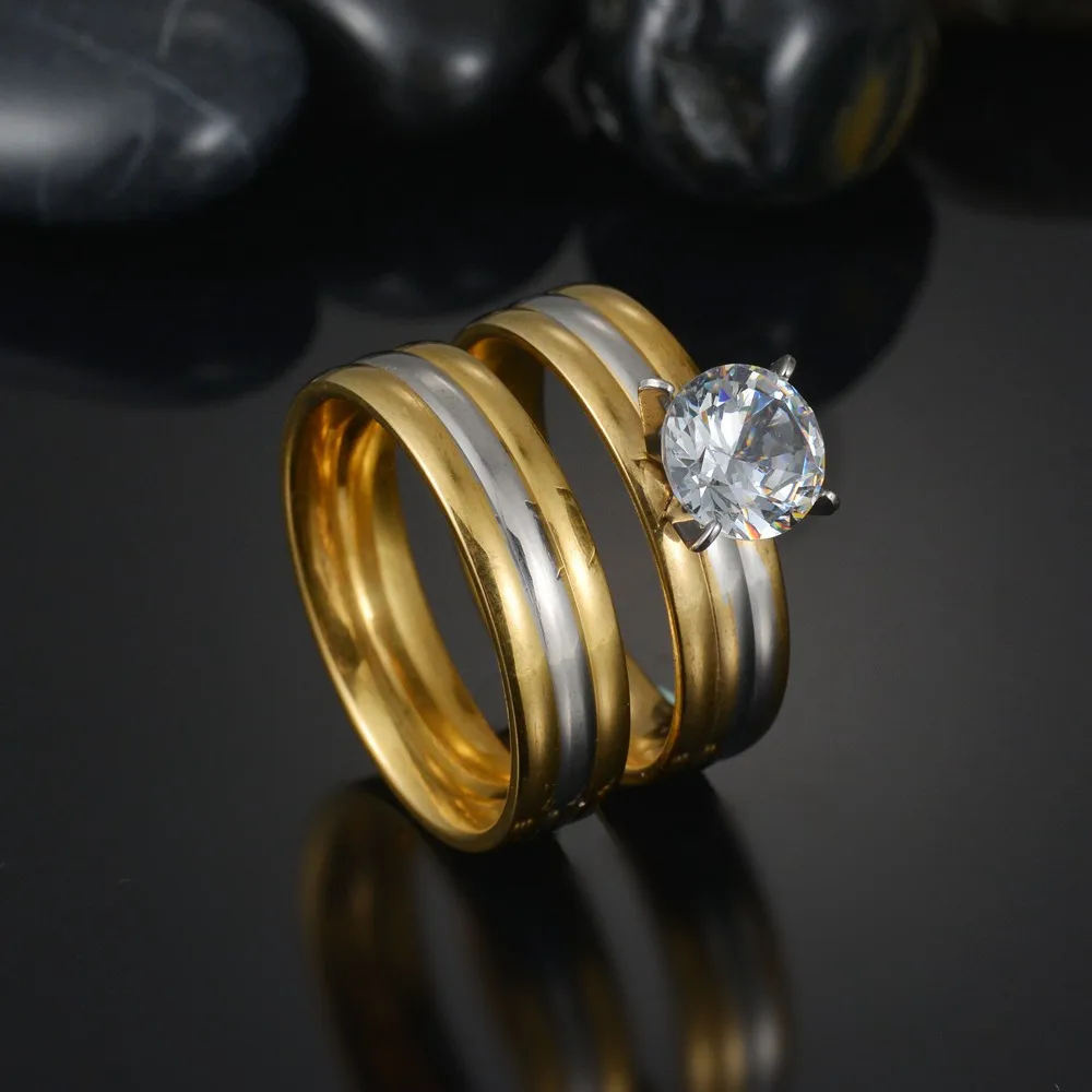 Romantic Double Ring Set For Women Ladies Lover Party Wedding Fashion Rhinestone Clear Crystal Rings Jewelry Gift High Quality
