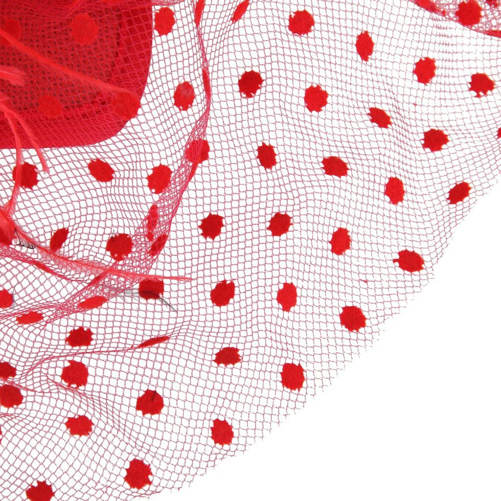 

Vintage Net Mesh Fascinator Hat Polka Dot Veil Elegant Hair Clip Wedding Party Prom Bridal Accessory Red