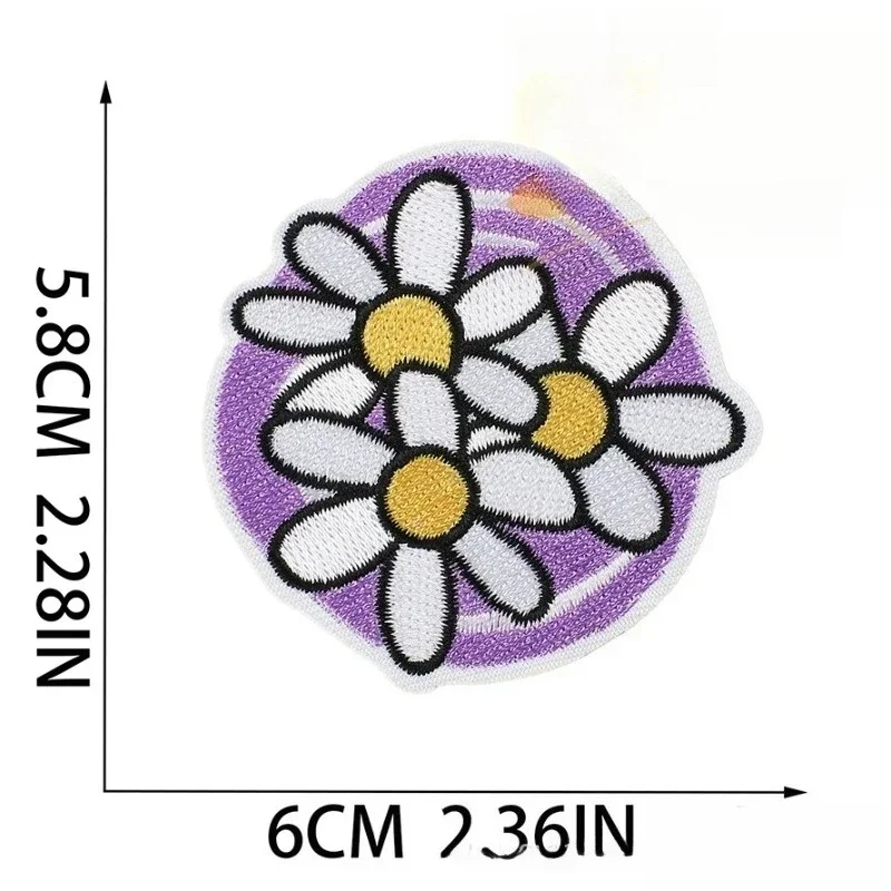 مجموعة ملصقات قماش مطرزة بالزهور الجديدة، ملصق رقعة تزيين الملابس، ملصق تطريز نقل الحرارة على شكل أقحوان كرتوني
