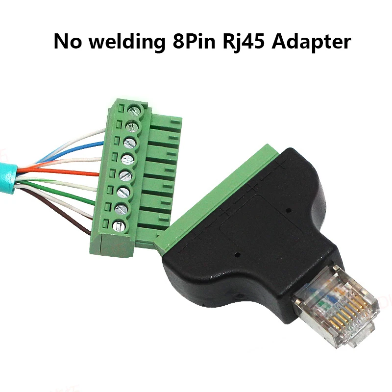 Rj45 إلى المسمار محطة كتلة 8 p موصل إيثرنت rj45 ذكر أنثى إلى 8 دبوس برغي محطة شبكة محول كابل ل CCTV DVR