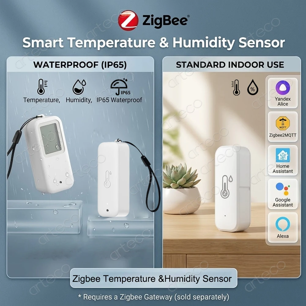 Image of Zigbee 3.0 Temperatur- und Feuchtigkeitssensor für Innen- und Außenbereich, Smart-Home-Sensor, unterstützt Zigbee2MQTT, Zigbee-Gateway erforderlich