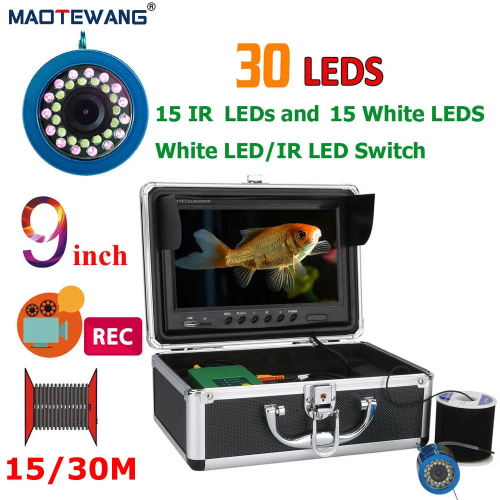 

MAOTEWANG 9 inch Underwater Fishing Camera 30pcs LED AHD 1080P 16G Card Fish Finder For Ice /Sea / River Fishing