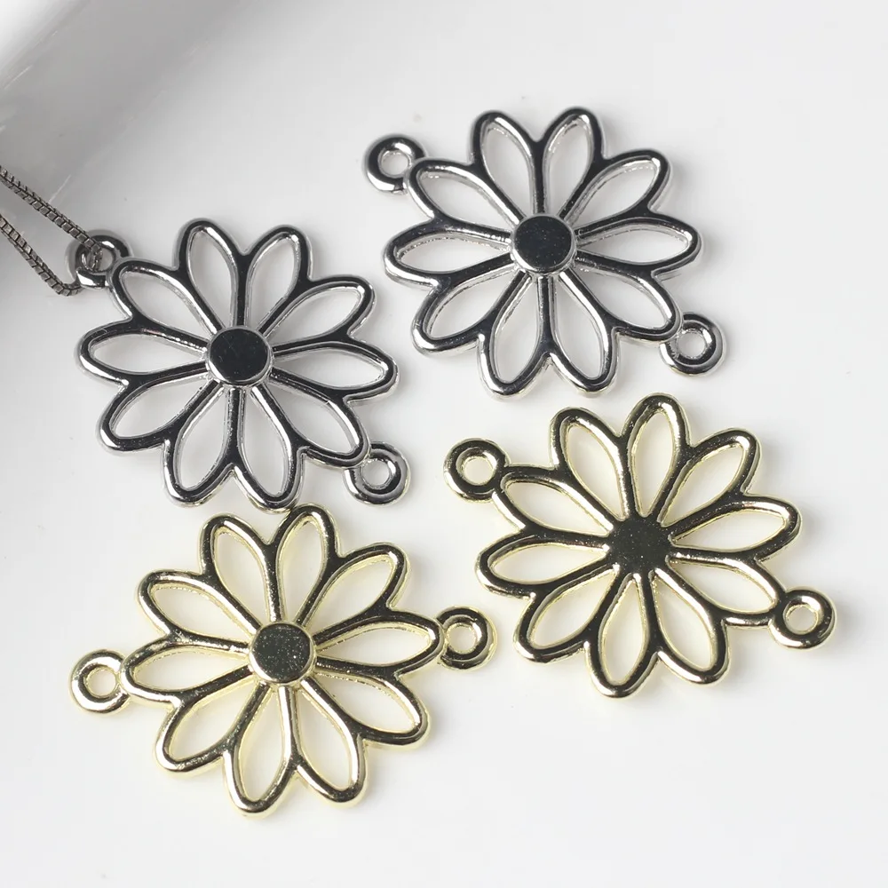 10pcs/lot 18*25MM Zinc Alloy Flower Double Suspension Connector Pendant Charms DIY Necklace Bracelet Earrings Accessorie