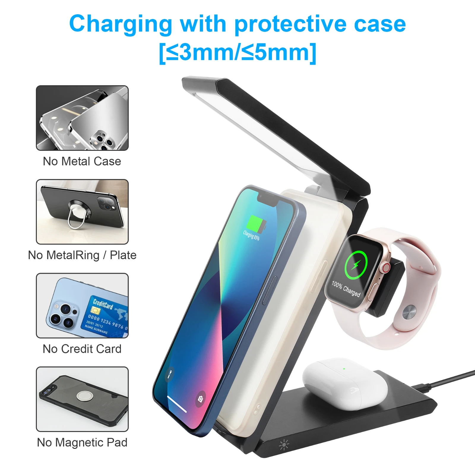 15W 3in1 Qi Fast Wireless Charger Table Night Lamp For Samsung iPhone 13 12 Pro Mobile Phone Charging Holder Bedroom Night Light