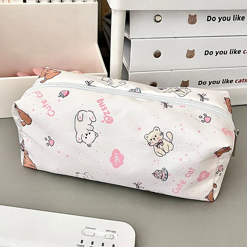 1pc kawaii lápis caso lona saco de maquiagem estética papelaria organizador caneta titular lápis bolsa