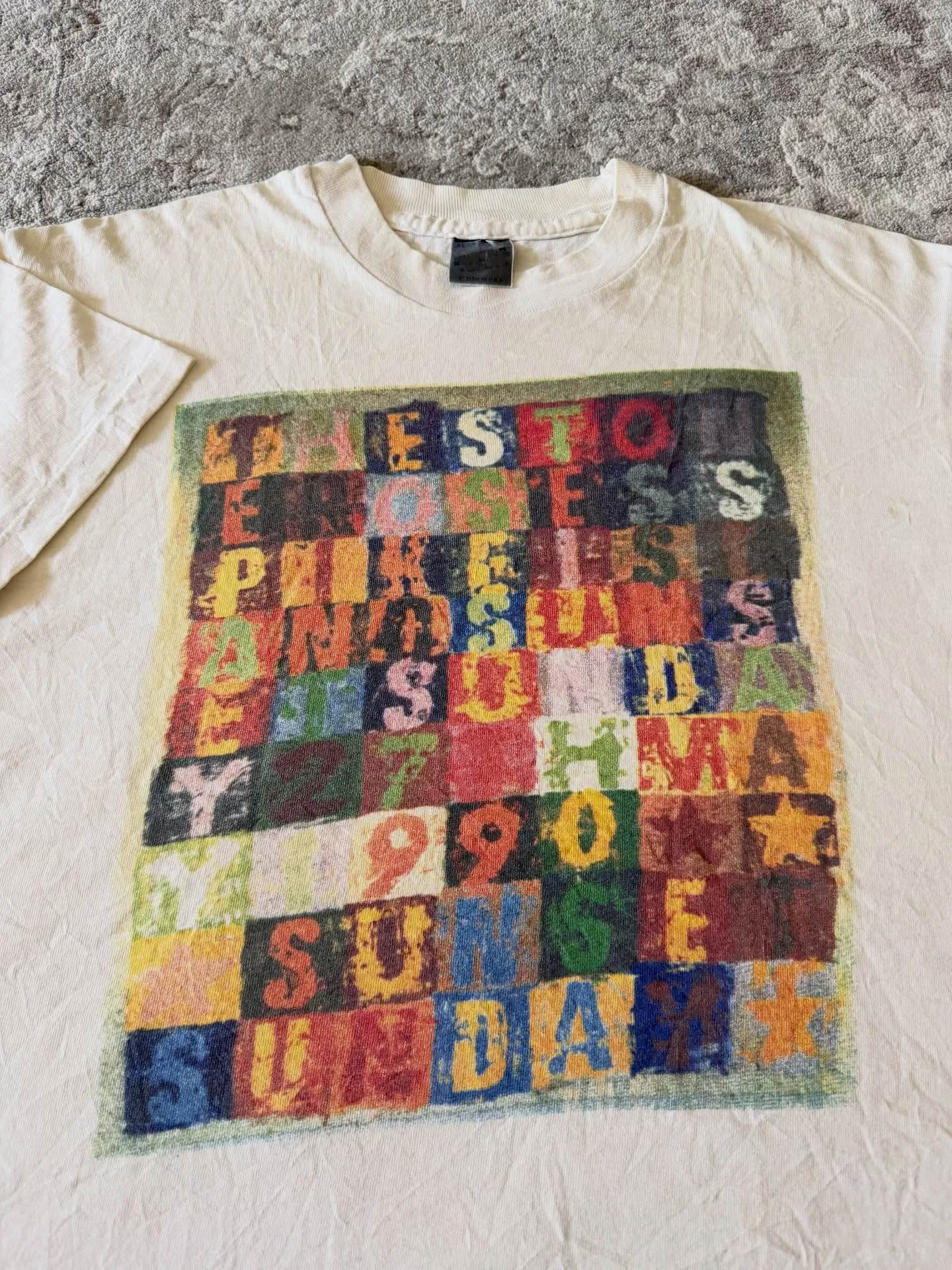 American Retro Art Word Patchwork Short Sleeve T-Shirt for Girls Skin-friendly Breathable Cotton round Neck Minimalist Style