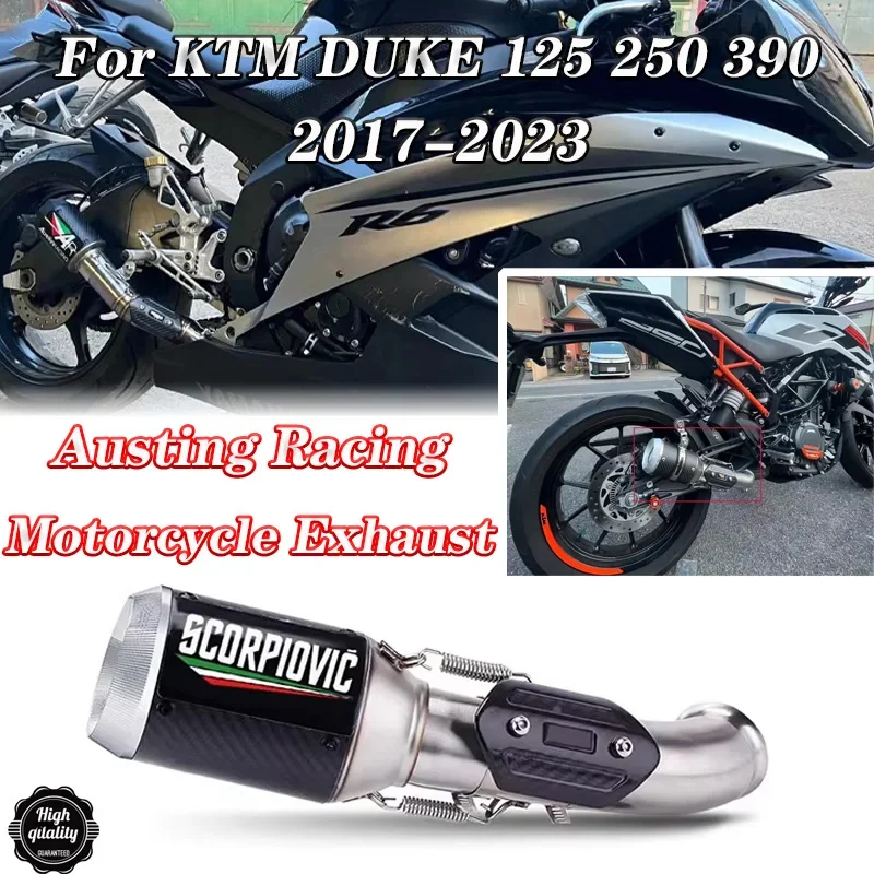 

Slip On For KTM DUKE 125 250 390 RC390 2017-2023 Motorcycle racing exhaust escape system Modified link pipe carbon fiber muffle