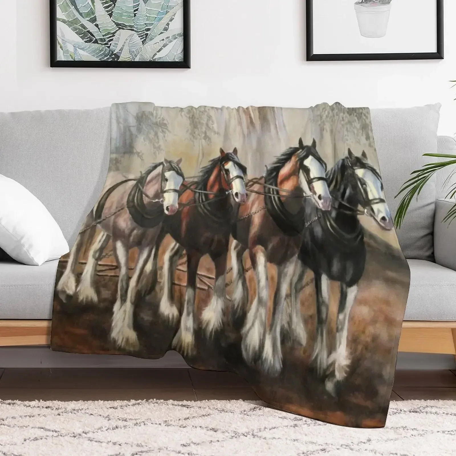 

Clydesdale Horses Throw Blanket funny gift Flannels Blankets Shaggy Single Plush Blankets