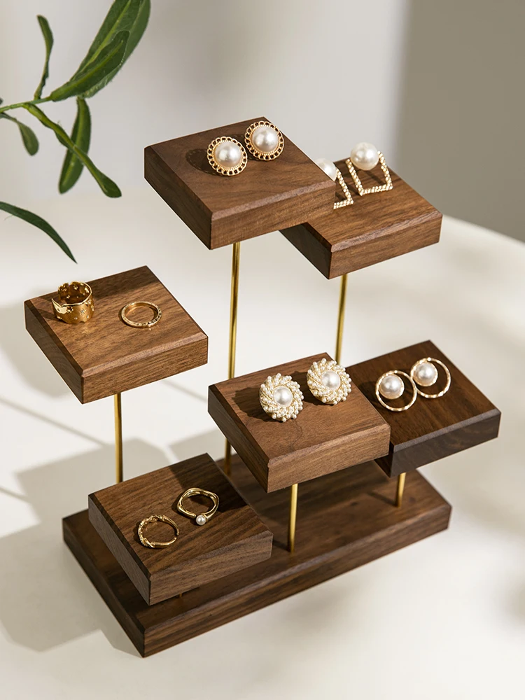 

Luxury Walnut Jewelry Display Props Jewelry Earrings Ring Bracelet Ladder Multi-layer Display Stand Collection