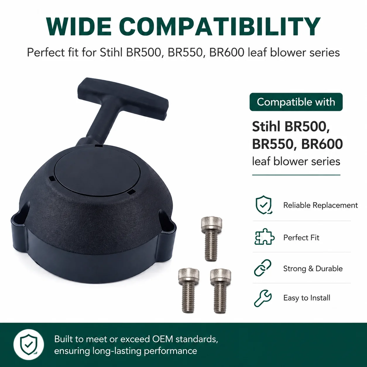 Manual Recoil Pull Starter for Stihl BR600 BR550 BR500, Replacement Parts, Replaces 4282-190-0300/0300A/0303, with Screws