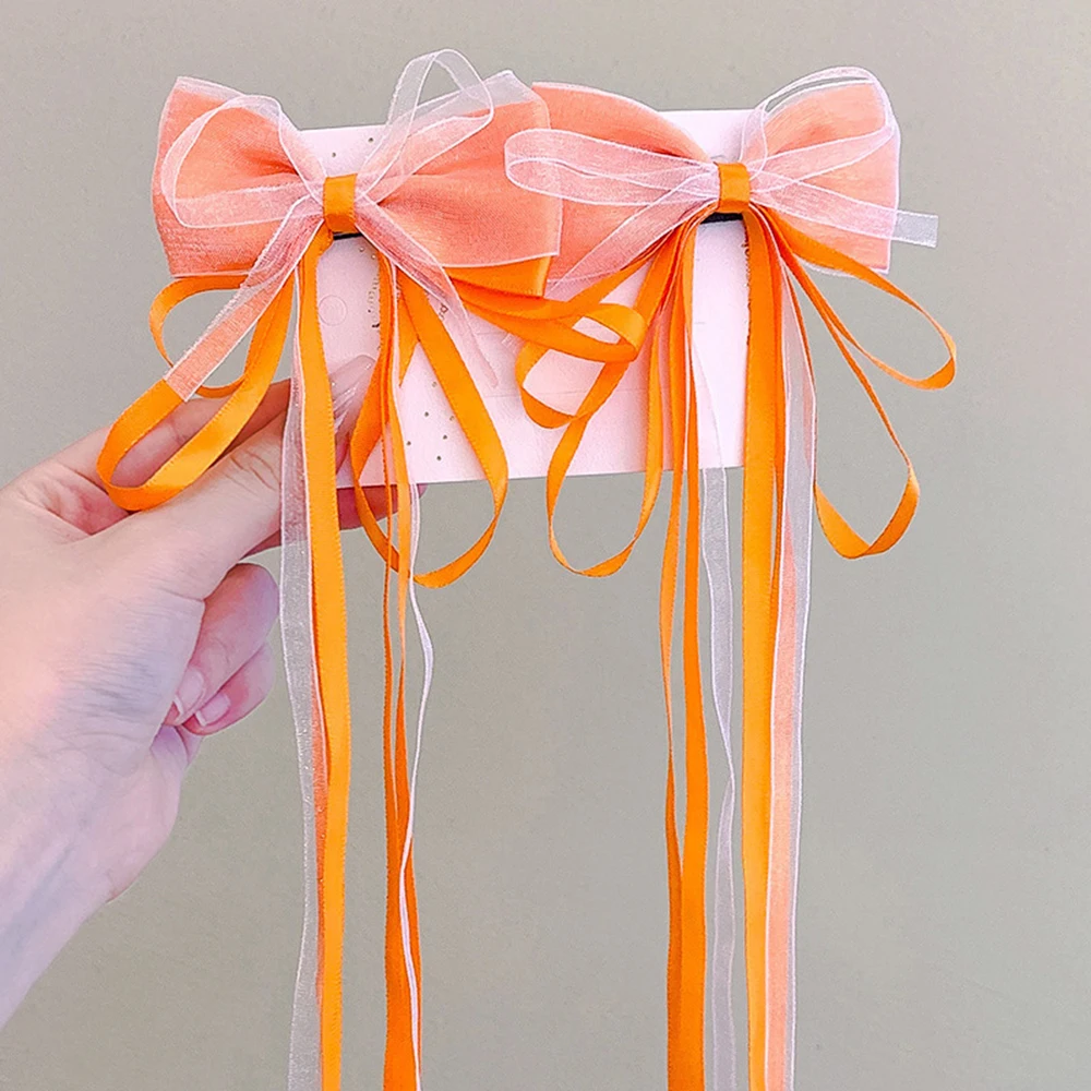2Pcs Girls Tassel Hair Clip Set Ribbon Bow Kids Hair Accessories  Antique Hanfu Headwear Chinese Style Bangs Clip