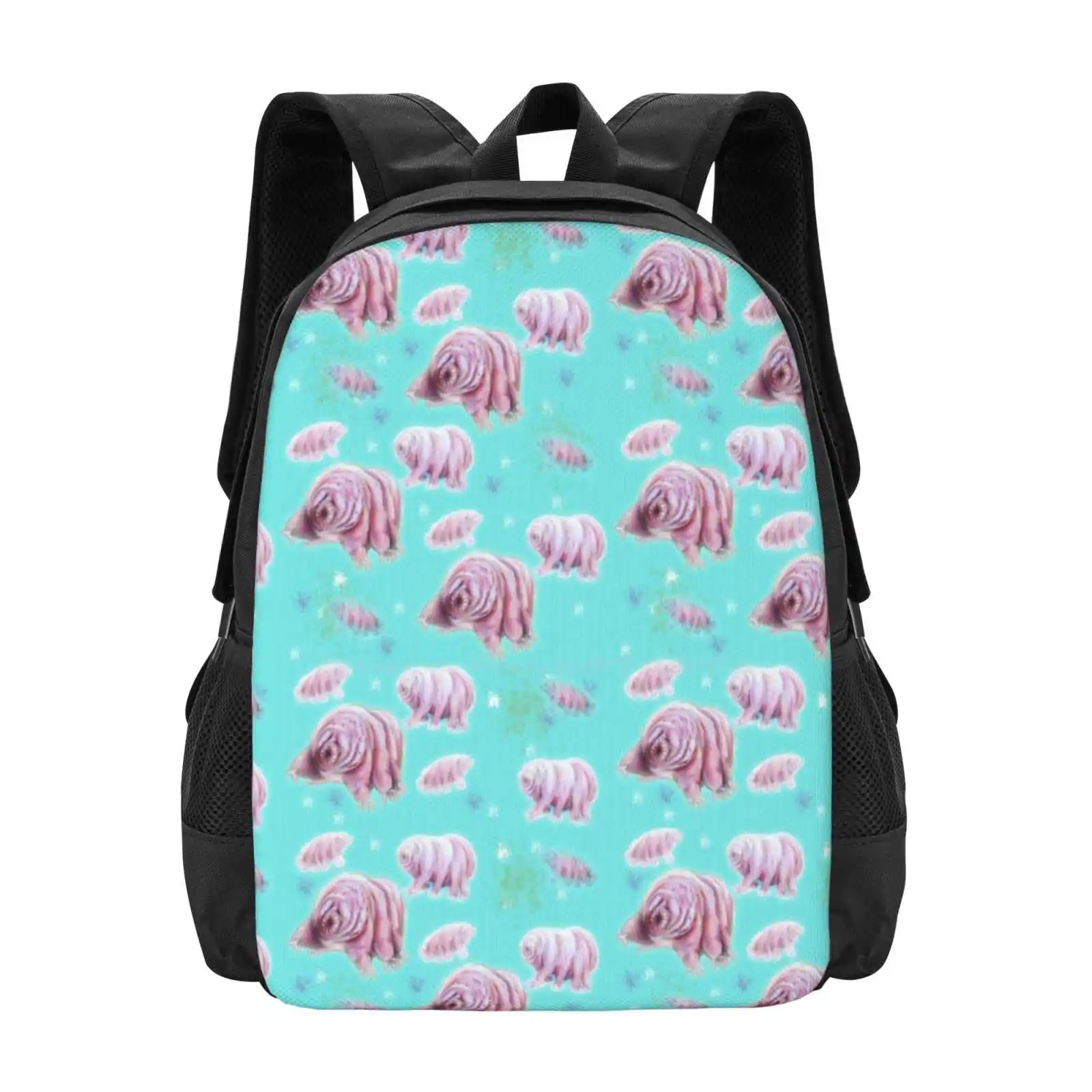 Goldilocks & The Three Water Bears Hot Sale Backpack Fashion Bags Water Bears Tardigrades Aqua Turquoise Pink Pigs Piggies